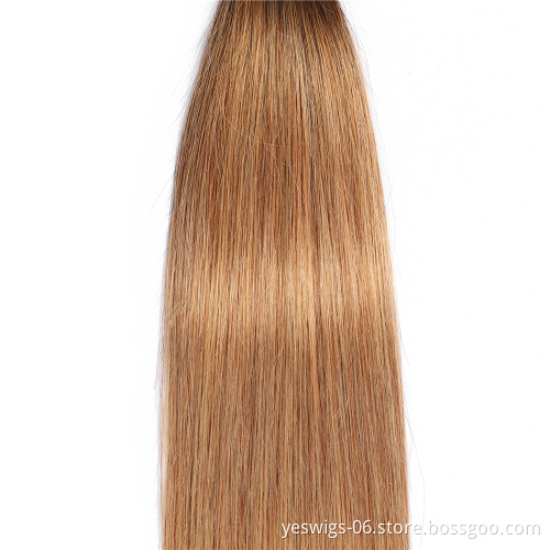 Ombre Human Hair Pre Colored Extensions Double Weft 1b-27# Ombre Wholesale Brazilian Virgin Remy Hair One Bundle Cuticle Aligned